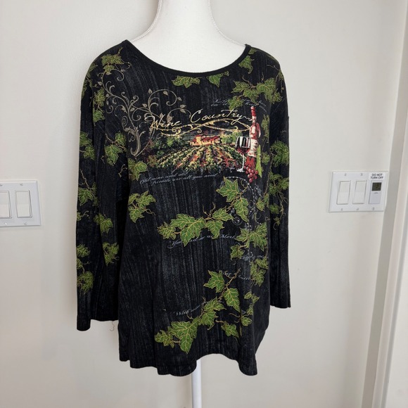 Northern Reflections Tops - Northern Reflections Wine Country Vineyard Graphic Top Black Size XL Cottagecore